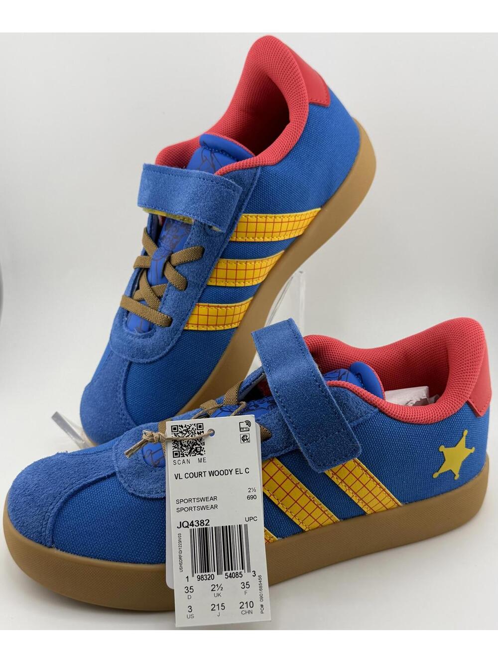 Adidas Toy Story VL Court Woody EL C Kids Sneakers Blue Yellow Size 3Y